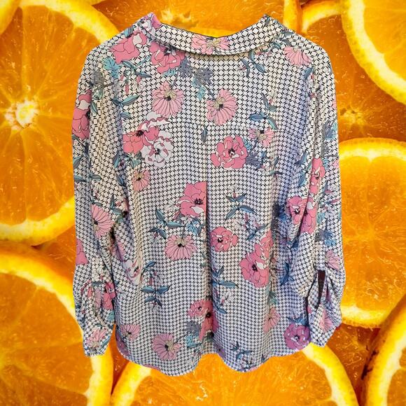 Candies Grandma Chic Floral with Front Ruffle Button Up Shirt Size 2XL - Picture 7 of 7